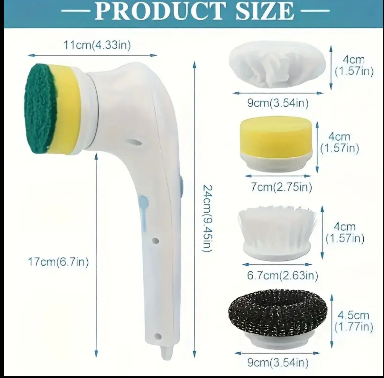 فرشاة تنظيف كهربائية دوارة مع 5 رؤوس قابلة للتبديل - منظف متعدد الأسطح قابل للشحن عبر USB