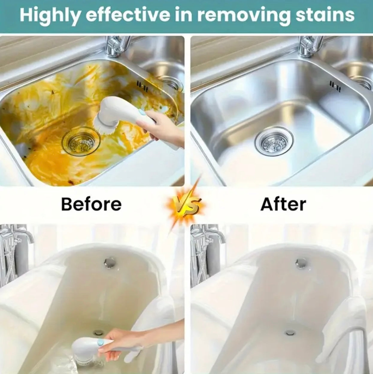 فرشاة تنظيف كهربائية دوارة مع 5 رؤوس قابلة للتبديل - منظف متعدد الأسطح قابل للشحن عبر USB