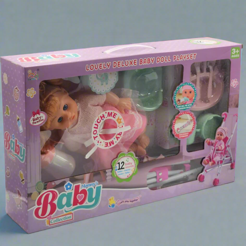 Lovely Deluxe Baby Doll Playset | Baby Doll with Stroller & Accessories for Kids