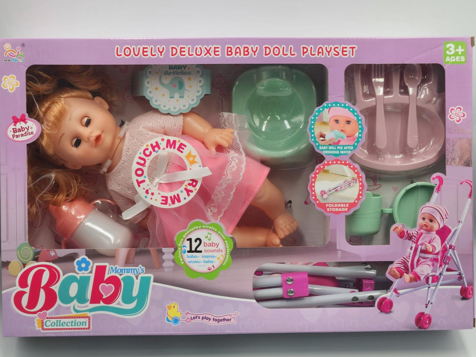 Lovely Deluxe Baby Doll Playset | Baby Doll with Stroller & Accessories for Kids
