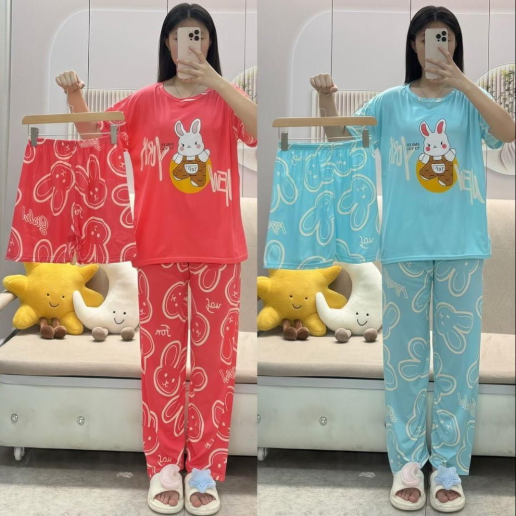 3-Piece Free Size Pajama Set – Comfortable & Breathable Homewear