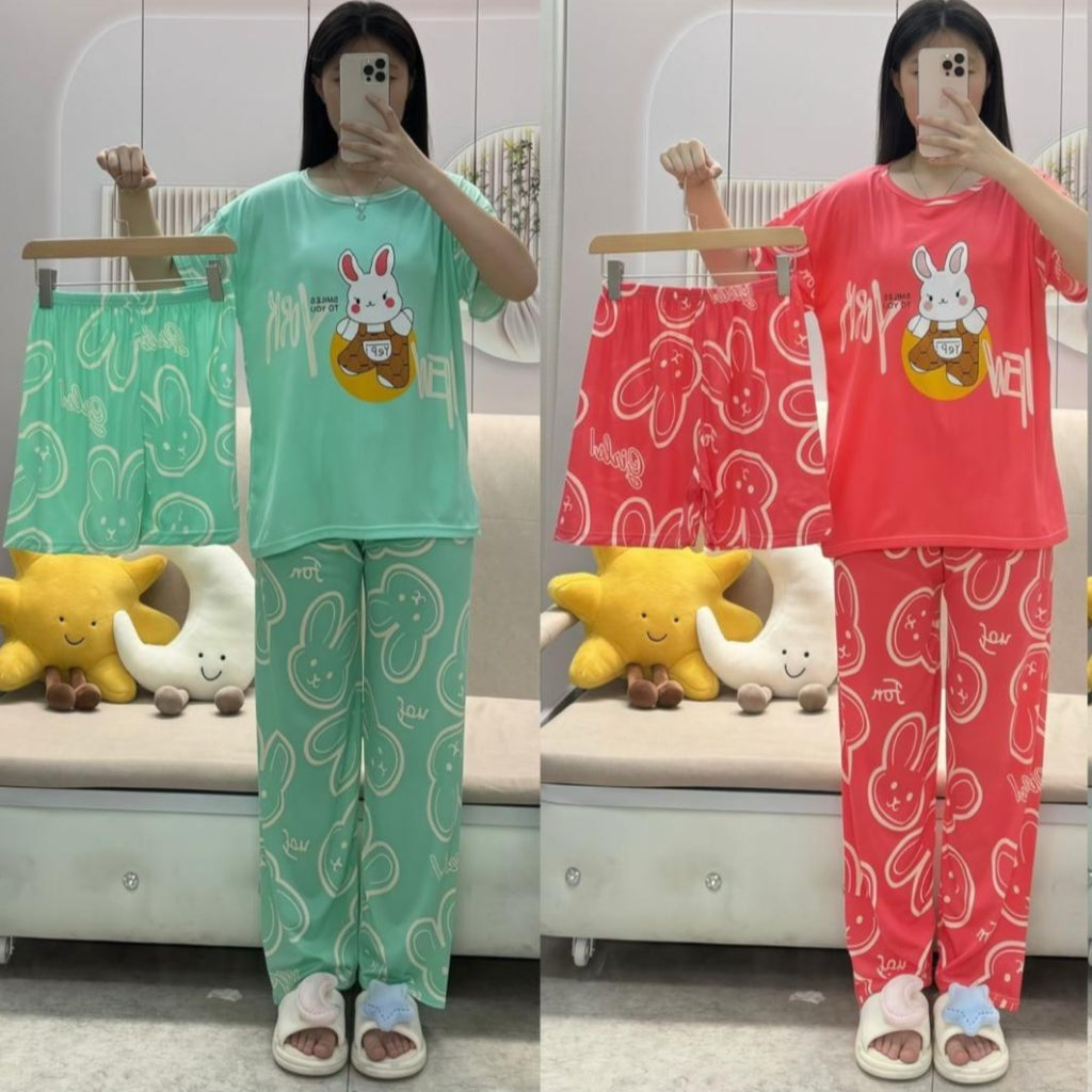 3-Piece Free Size Pajama Set – Comfortable & Breathable Homewear