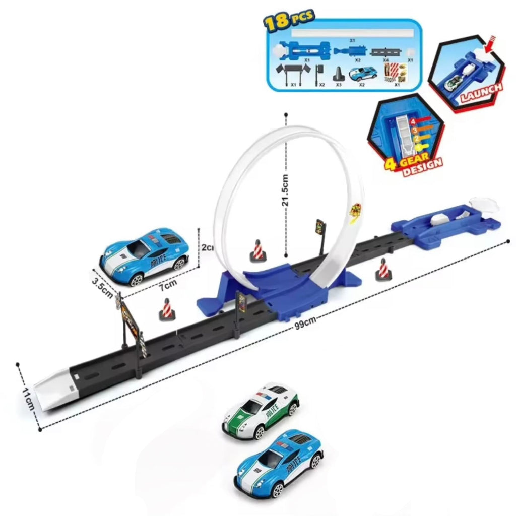 18 pcs Track Racing Toy Set for Boys with Alloy Track And Launcher Fun Racing Game Kids Toy