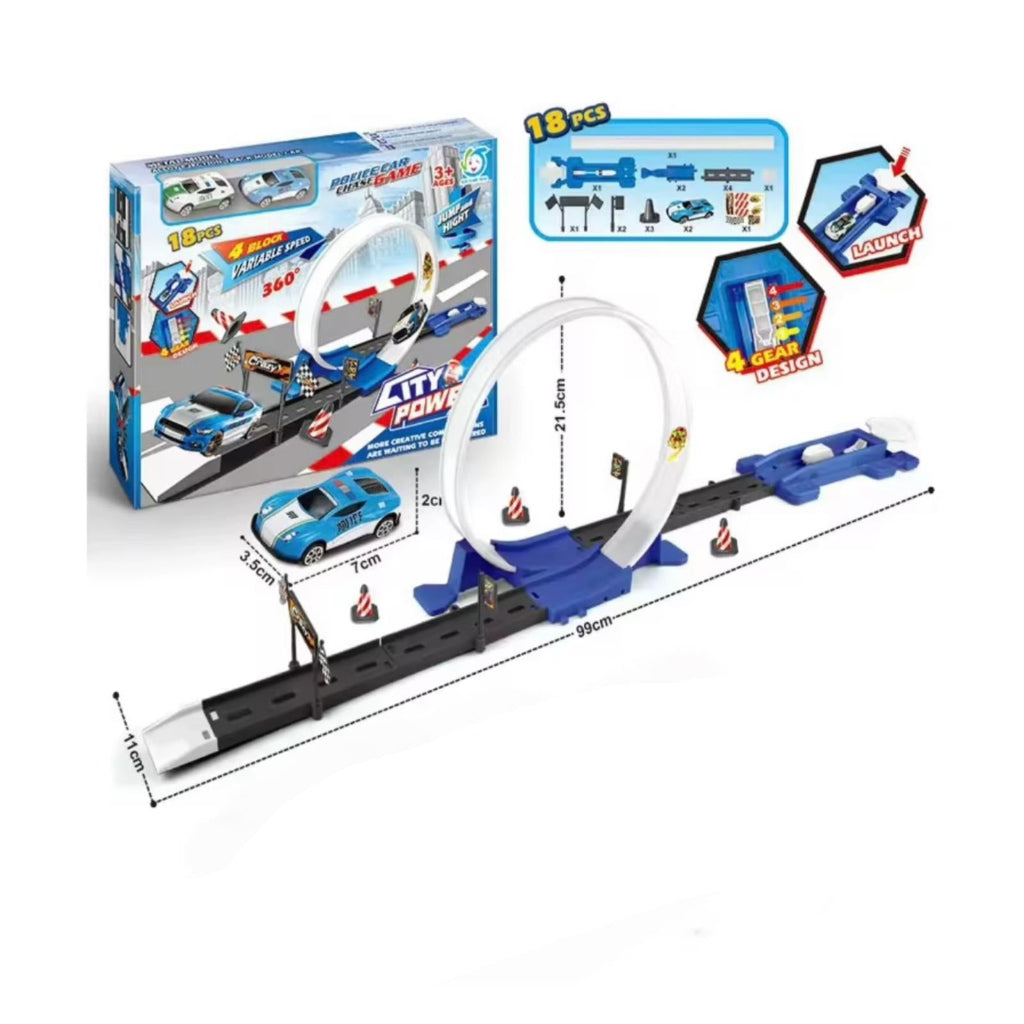 مجموعة ألعاب سباق المسار مكونة من 18 قطعة للأولاد مع مسار معدني وقاذف لعبة سباق ممتعة للأطفال