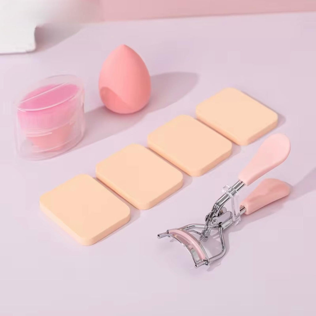 7 pcs Set Customizable Eyelash Curler Powder Puff Makeup Sponge Foundation Brush Set