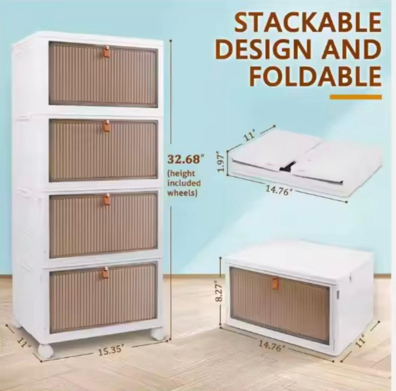 صندوق شفاف قابل للطي من 4 طبقات - رف تخزين بلاستيكي مقاوم للغبار للمنزل أو السكن الجامعي