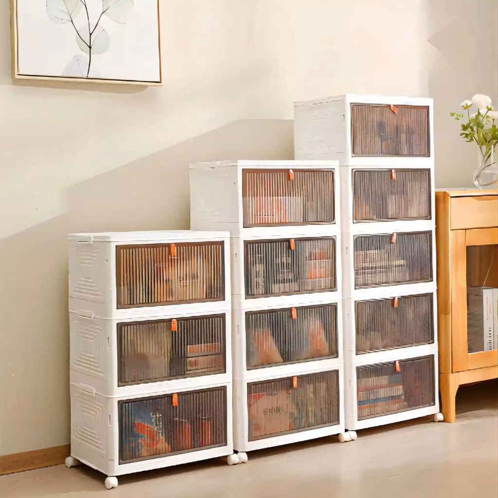 صندوق شفاف قابل للطي من 4 طبقات - رف تخزين بلاستيكي مقاوم للغبار للمنزل أو السكن الجامعي