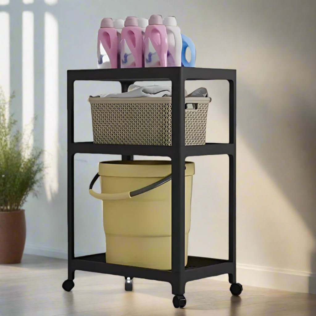 3-Tier Rolling Storage Cart – Durable Plastic Frame Organizer for Kitchen & Bathroom