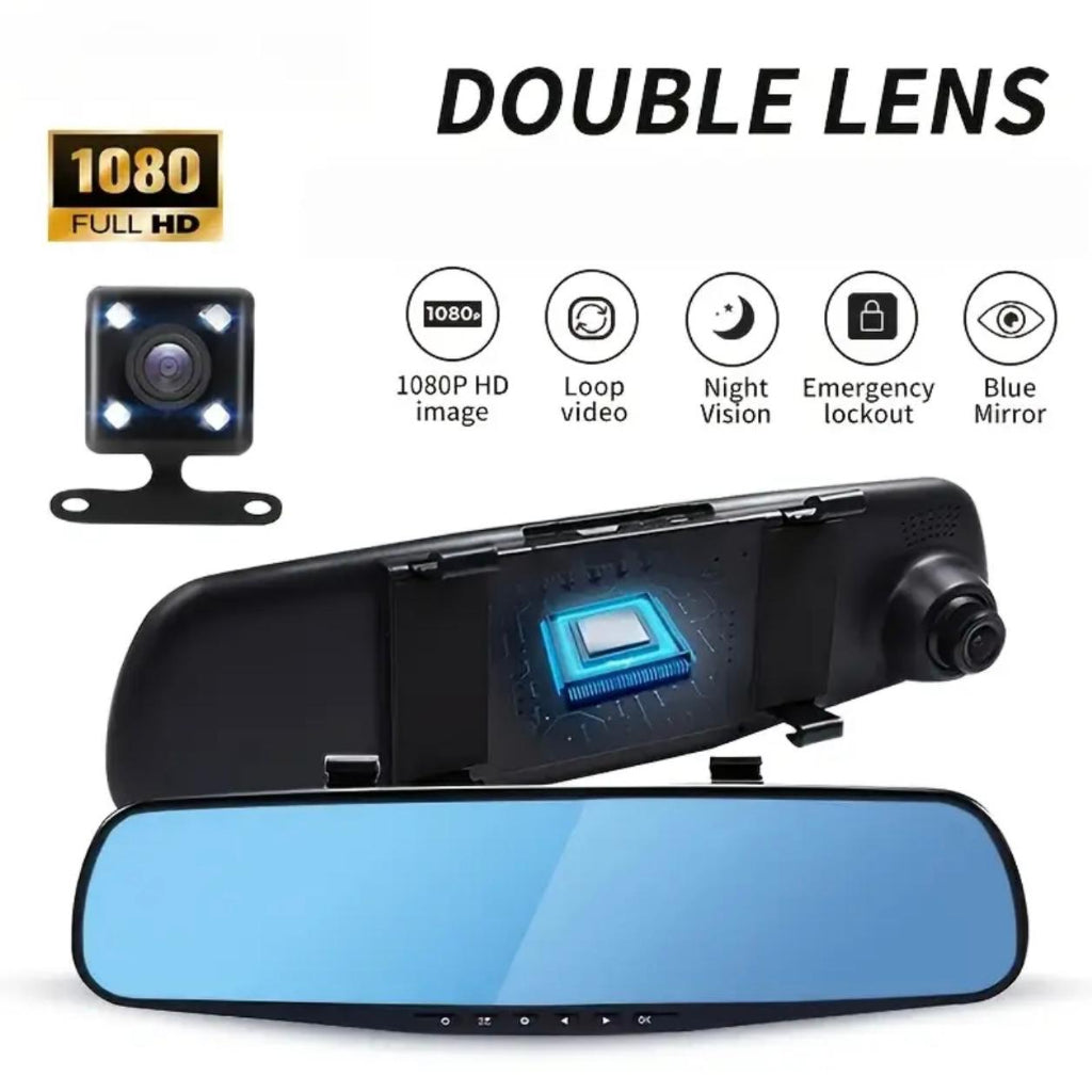 4.5-Inch Rearview Mirror Dash Cam β 1080P Front + 720P Rear, Continuous Recording, Reverse Camera Support ,Ready Smart Driving Technology