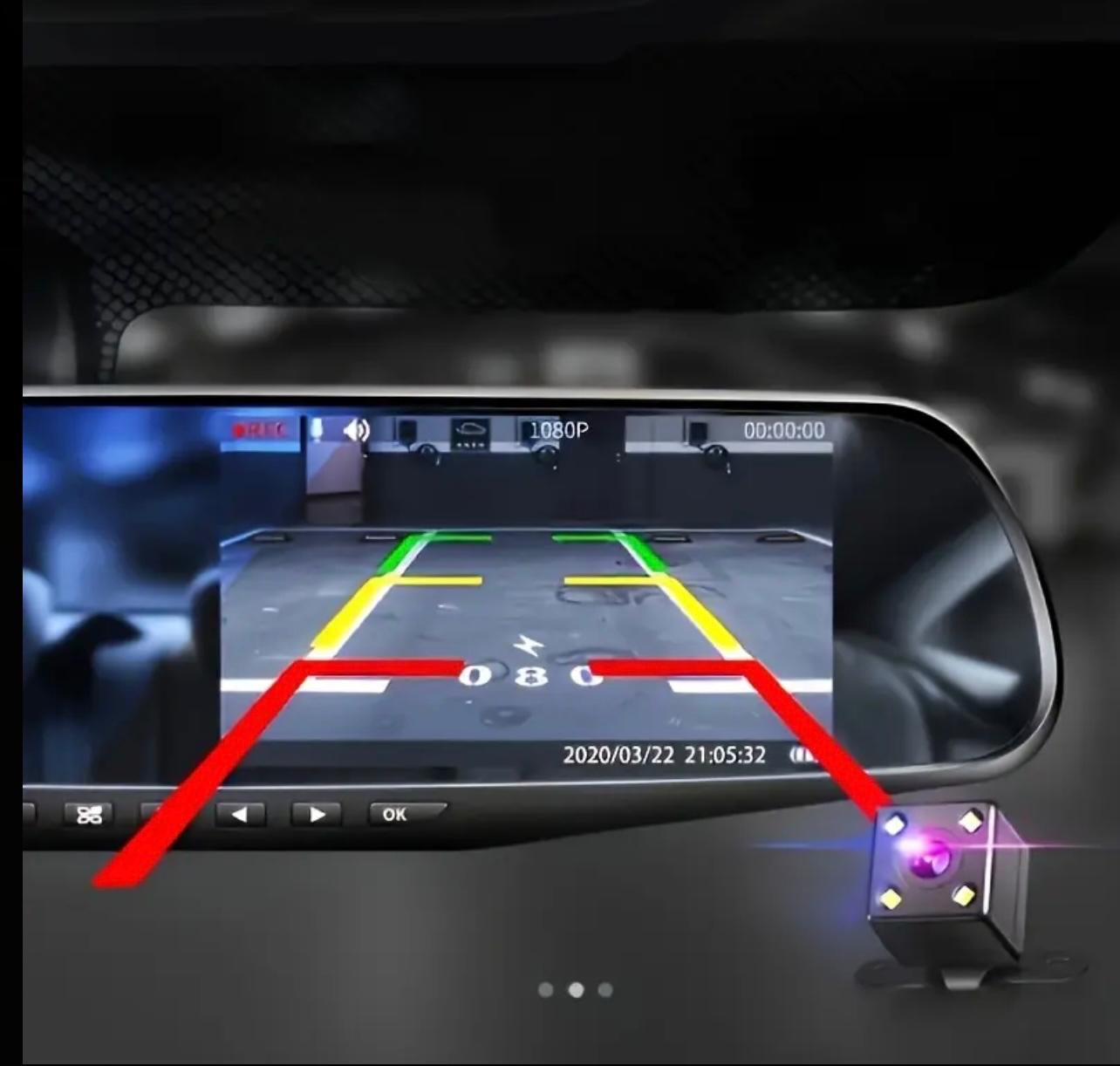 4.5-Inch Rearview Mirror Dash Cam – 1080P Front + 720P Rear, Continuous Recording, Reverse Camera Support ,Ready Smart Driving Technology