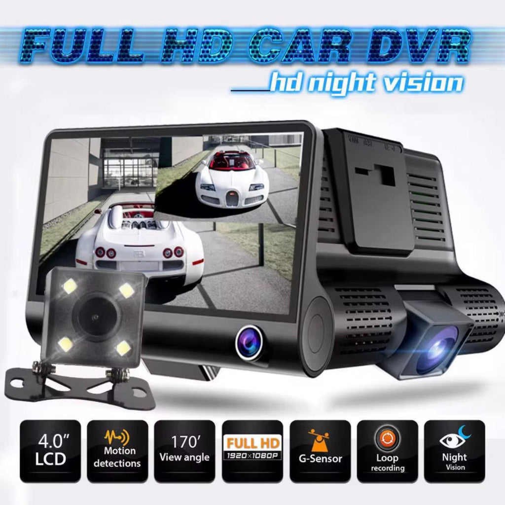 4.0 Inch Front and Rear Car Camera 1080p Dash Cam 3 Dashboard Recorder
