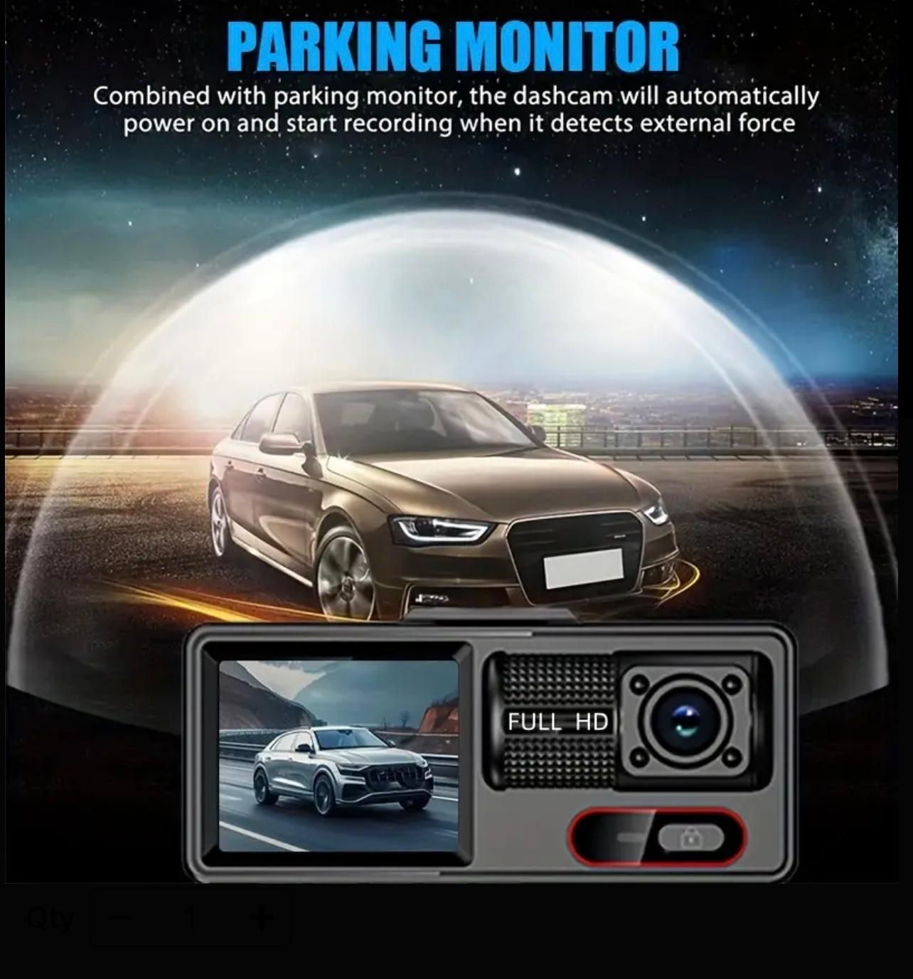 Dual Lens Dash Cam – Front & Cabin Recording with Night Vision, G-Sensor, Loop Recording & Parking Monitor.