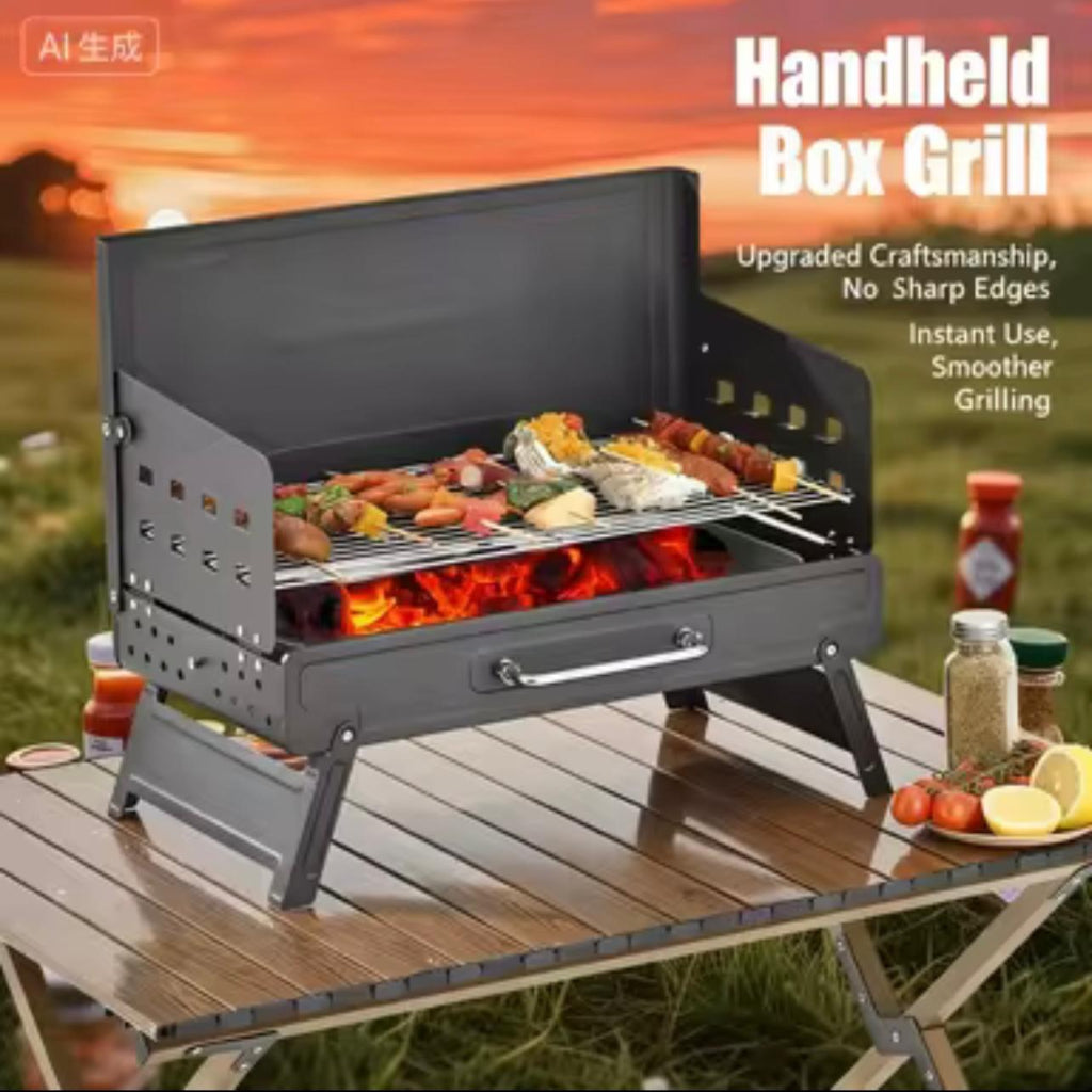Portable Iron Charcoal Outdoor Folding Barbecue Grill Stand for Camping and Household Use