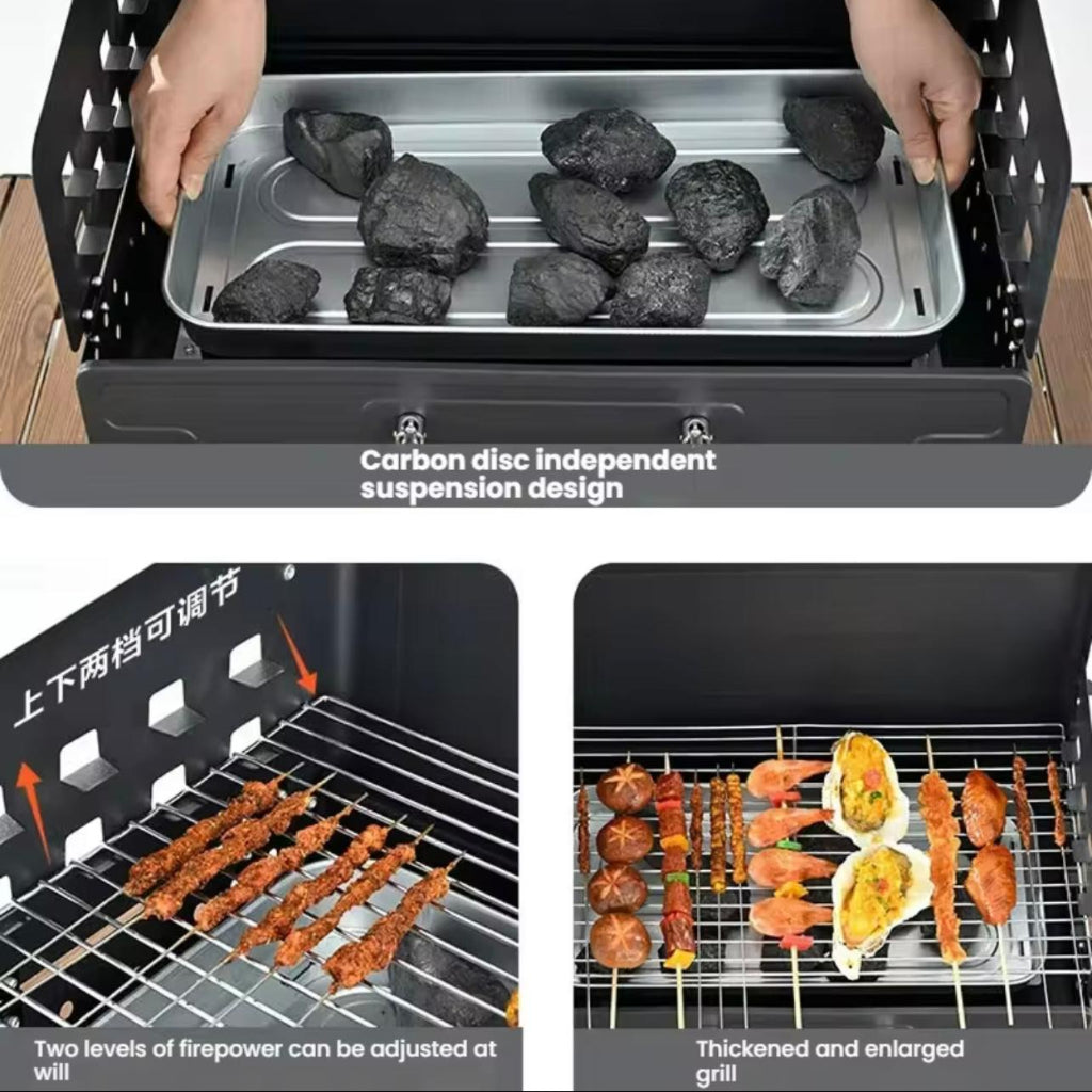 Portable Iron Charcoal Outdoor Folding Barbecue Grill Stand for Camping and Household Use