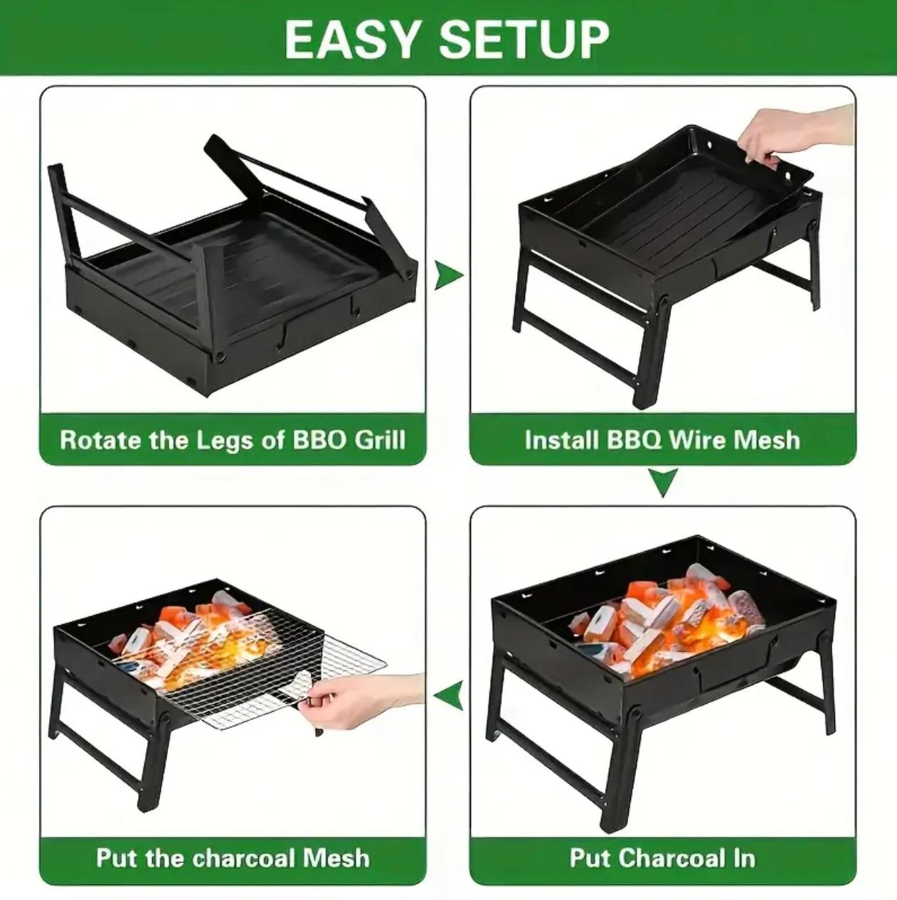 Portable Folding Charcoal Grill – heavy‑duty metal, compact & space‑saving