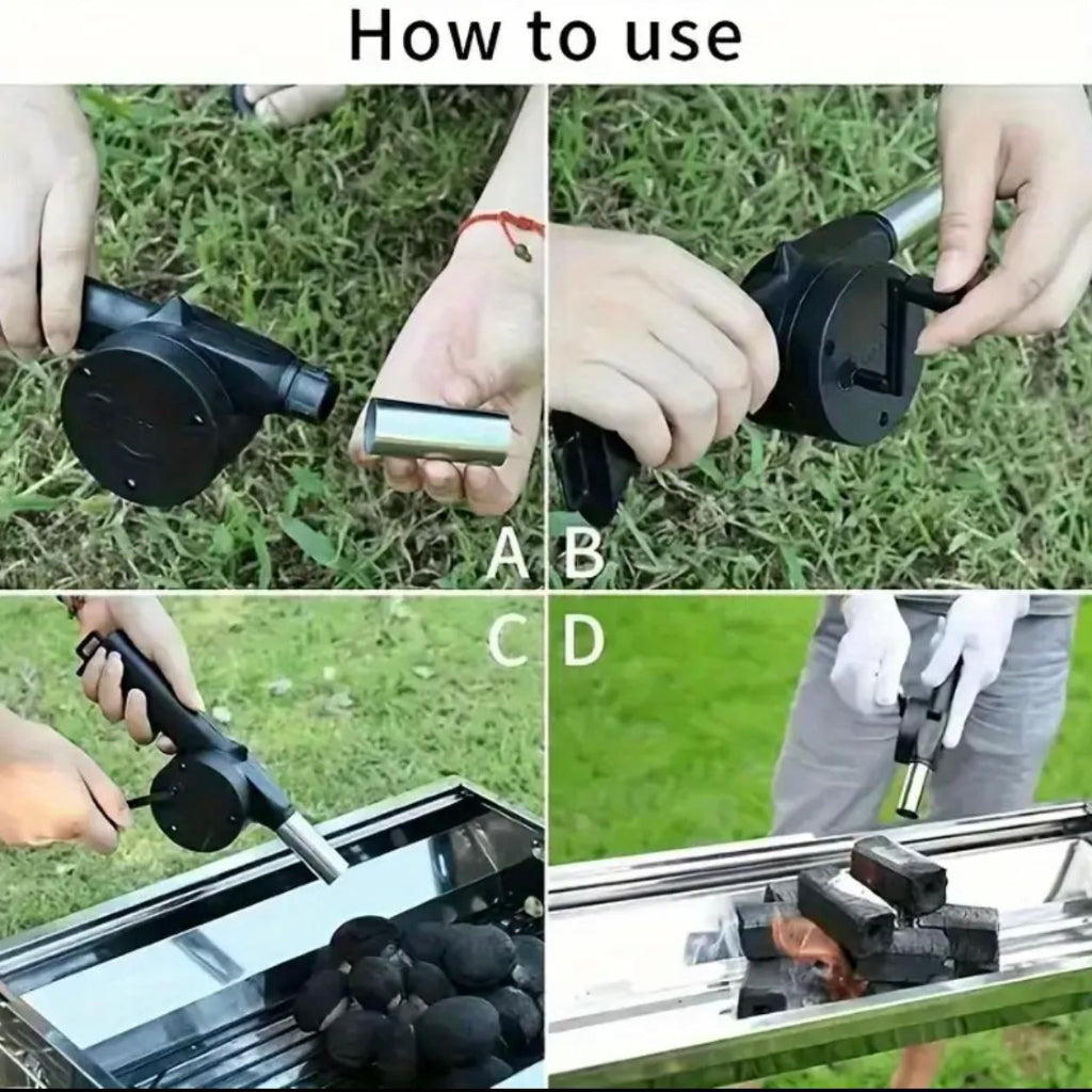Manual Handheld Charcoal Starter Fan – High-Heat Resistant BBQ Blower