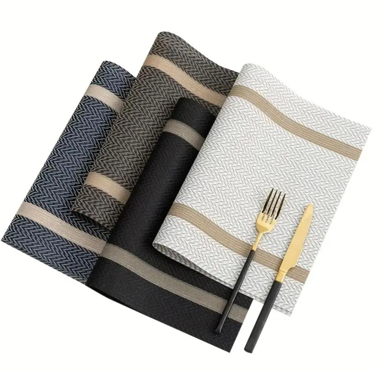 4 Pcs Random Modern Stripe Placemats – Durable ,Table Mats