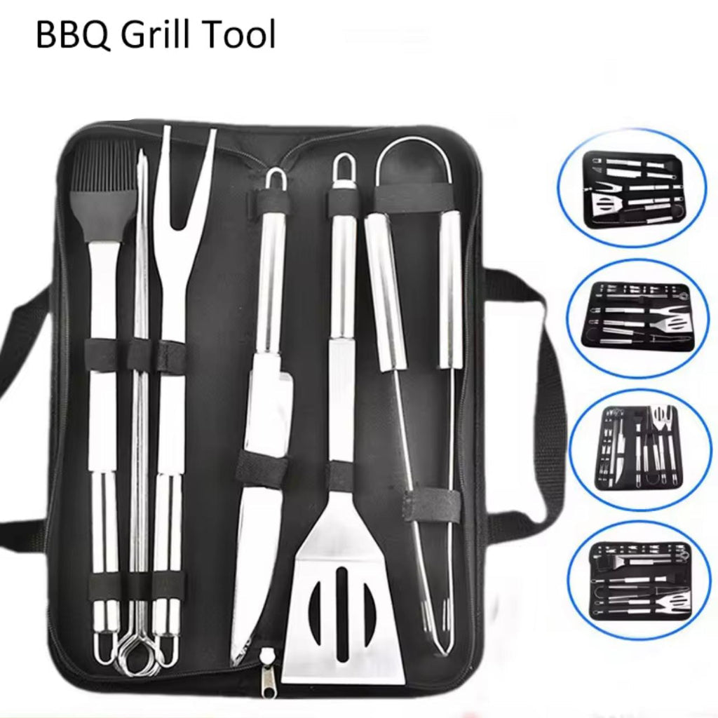 Stainless Steel Barbecue Tool Set – 9-Piece Portable Outdoor Camping Utensils