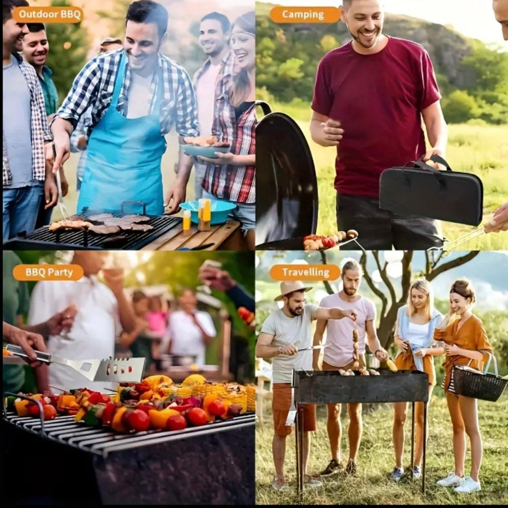 Stainless Steel Barbecue Tool Set – 9-Piece Portable Outdoor Camping Utensils