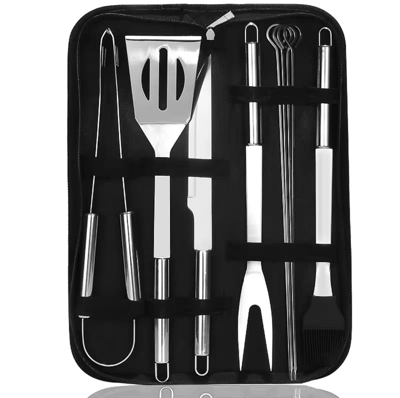 Stainless Steel Barbecue Tool Set – 9-Piece Portable Outdoor Camping Utensils