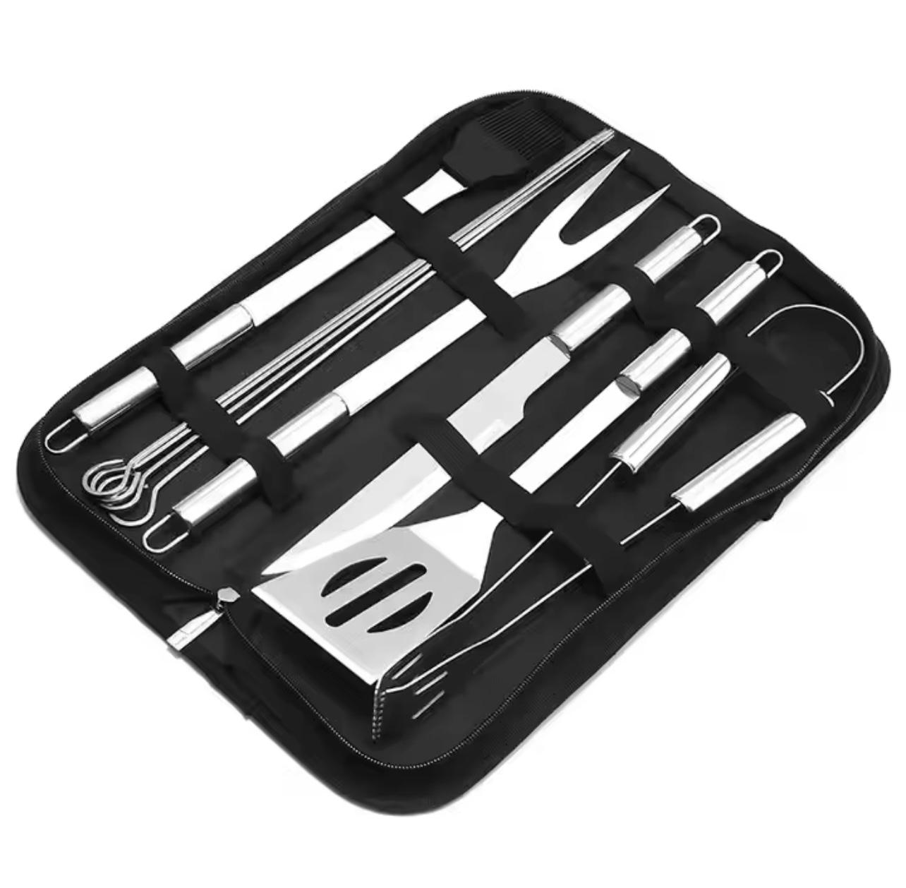 Stainless Steel Barbecue Tool Set – 9-Piece Portable Outdoor Camping Utensils