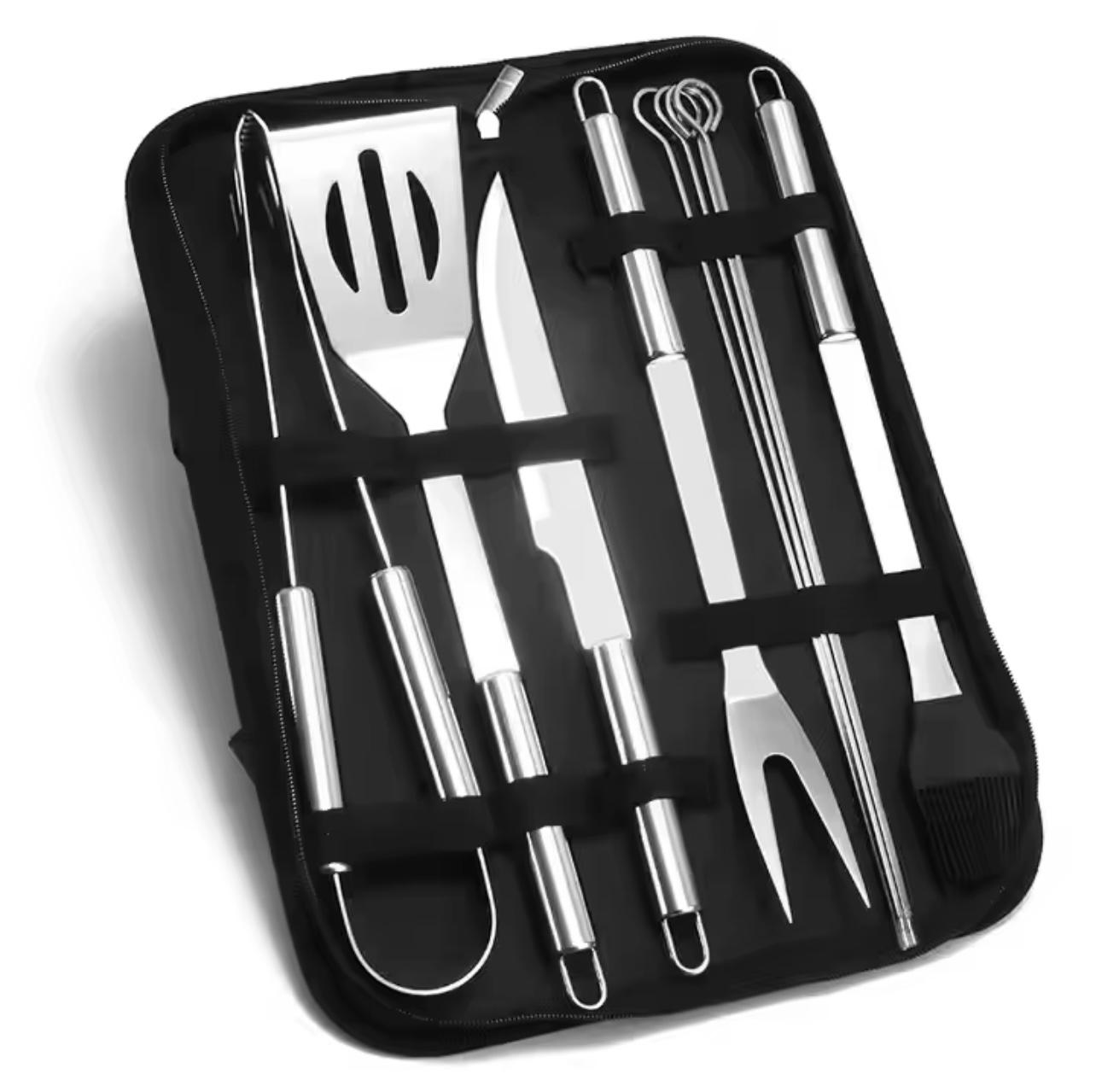 Stainless Steel Barbecue Tool Set – 9-Piece Portable Outdoor Camping Utensils