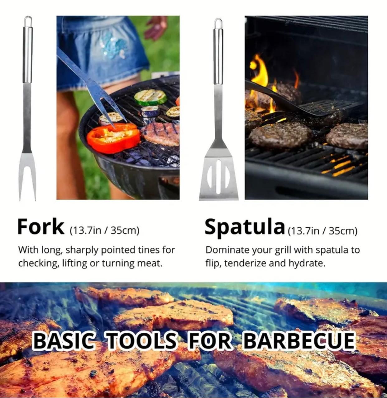 Stainless Steel Barbecue Tool Set – 9-Piece Portable Outdoor Camping Utensils