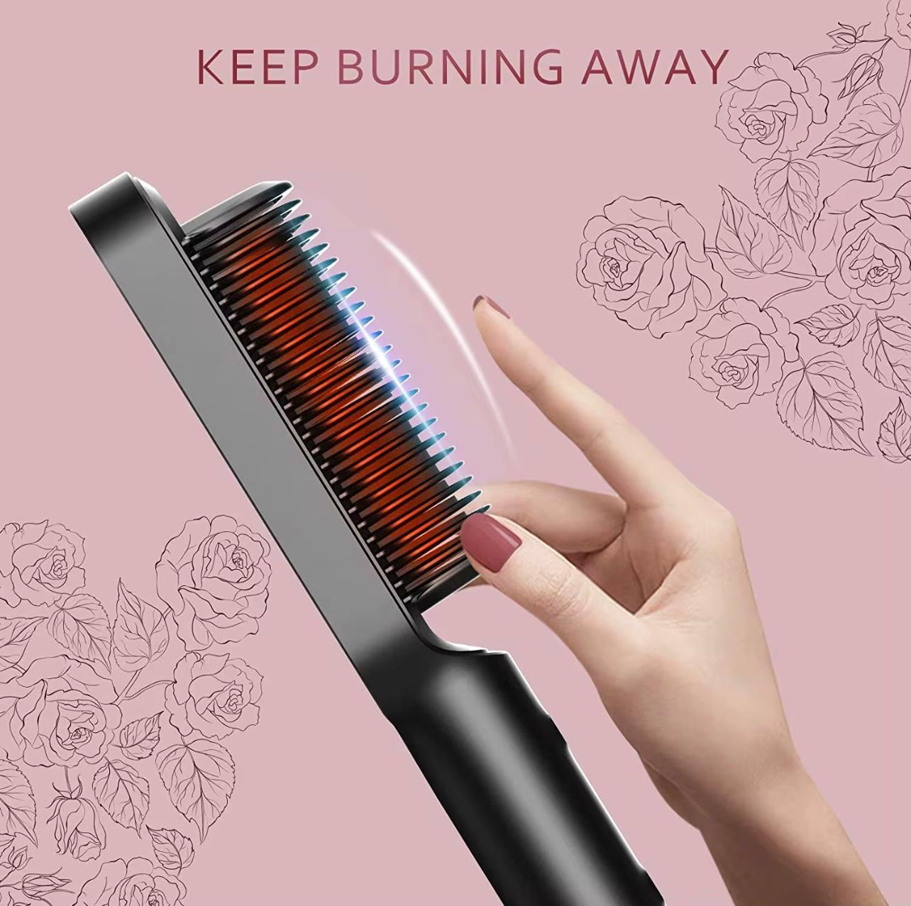 Portable Hair Straightener Brush – Fast Heating Comb with Temperature Control