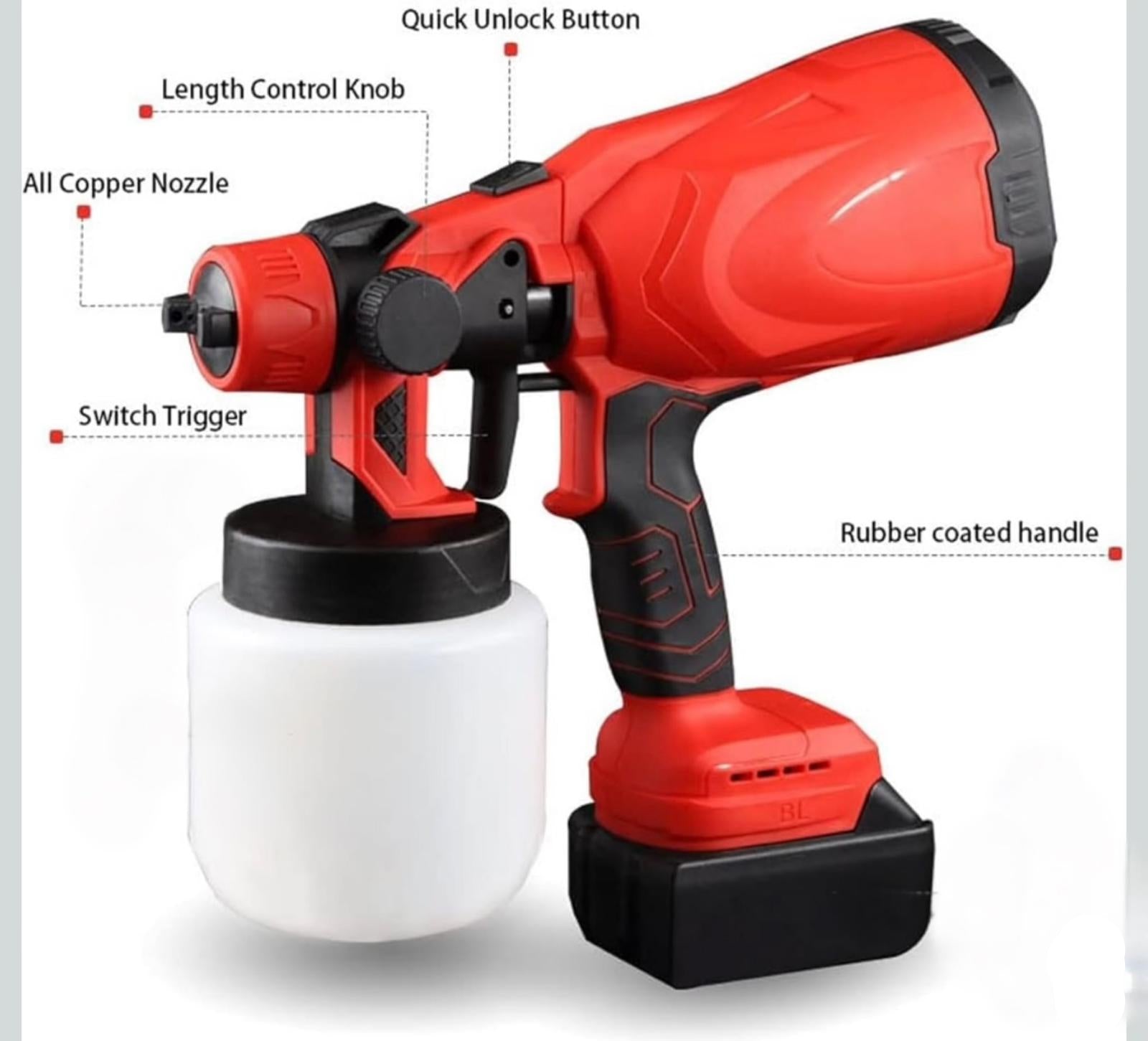 Cordless Electric Paint Sprayer Gun – 1000ml (48V 2 Battery Compatible)