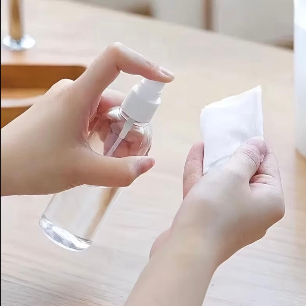 زجاجة رذاذ شفافة – حاوية سفر قابلة لإعادة الملء