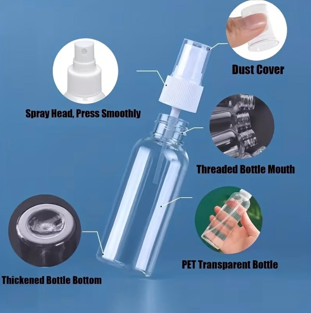 زجاجة رذاذ شفافة – حاوية سفر قابلة لإعادة الملء