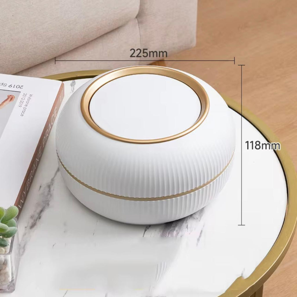 3L Cute Trash Can with Lid – Push-Open Oval Design, Durable Plastic Desk & Bedroom Dustbin