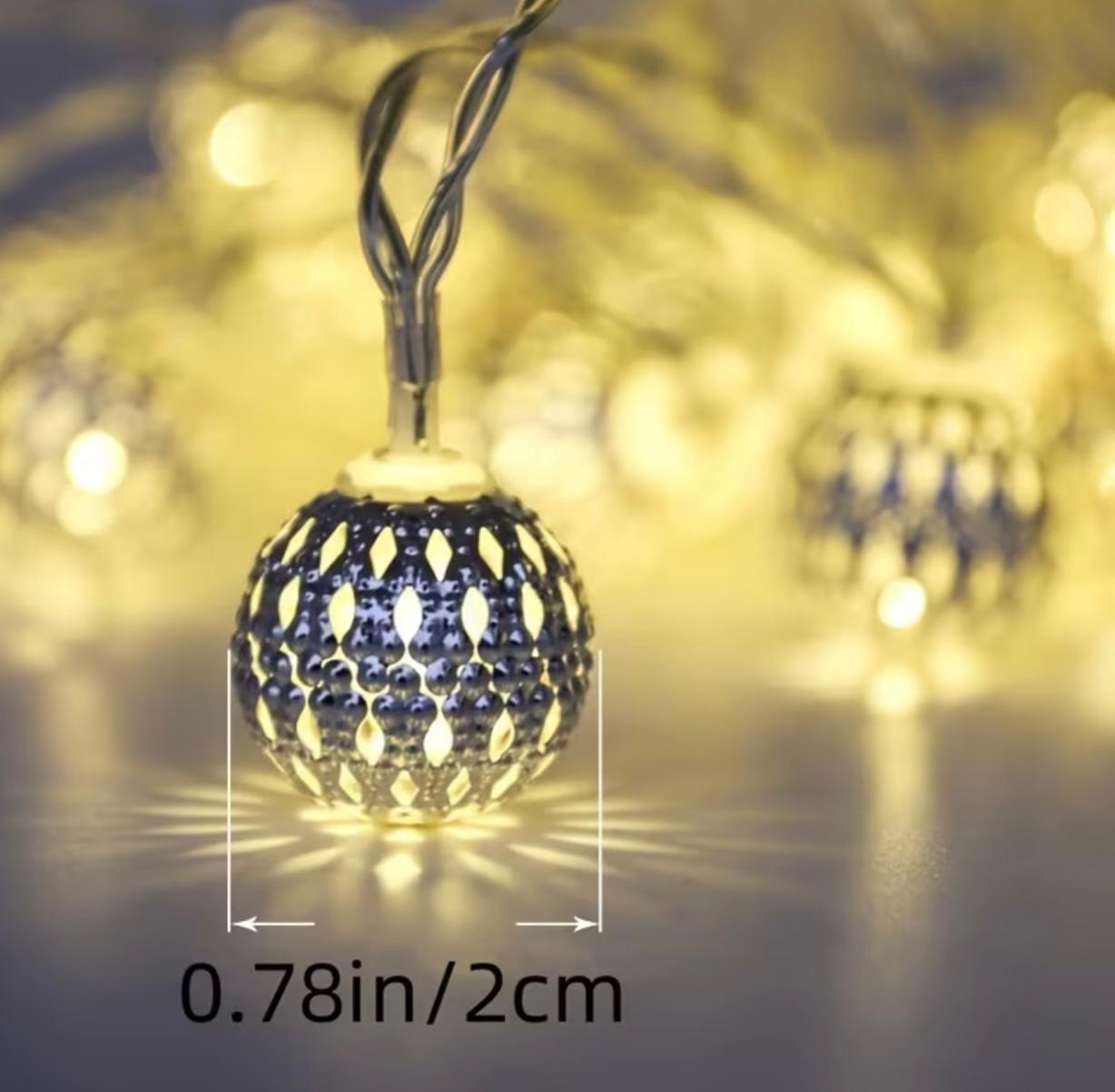 Battery-Operated String Lights – 10 Gold LED Spheres, 2M (Warm White)