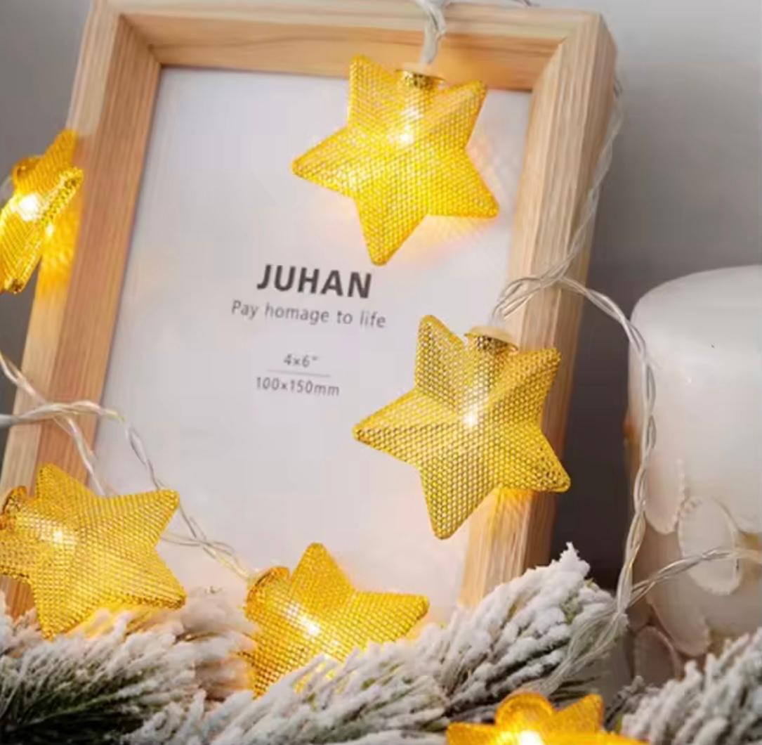 Gold Star String Lights – 2M Battery-Operated Ambient Lighting