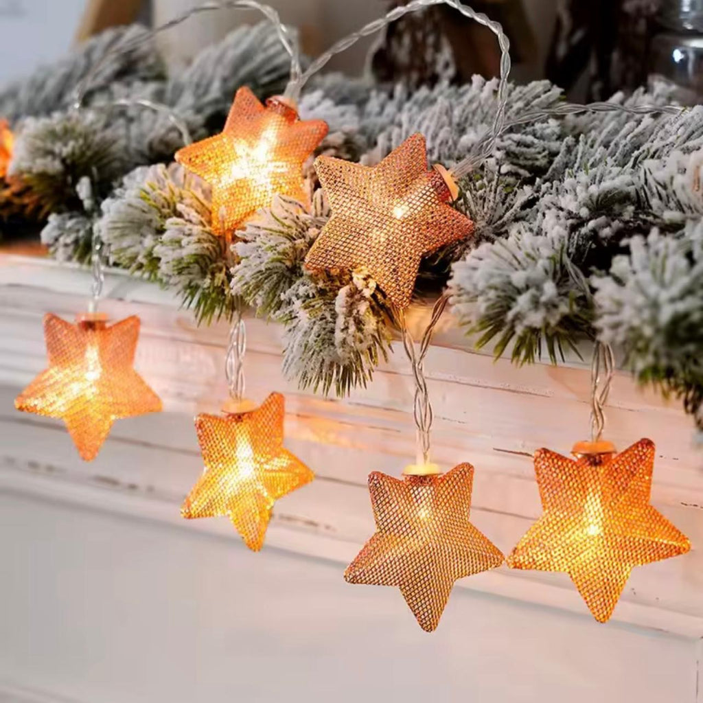 Gold Star String Lights – 2M Battery-Operated Ambient Lighting