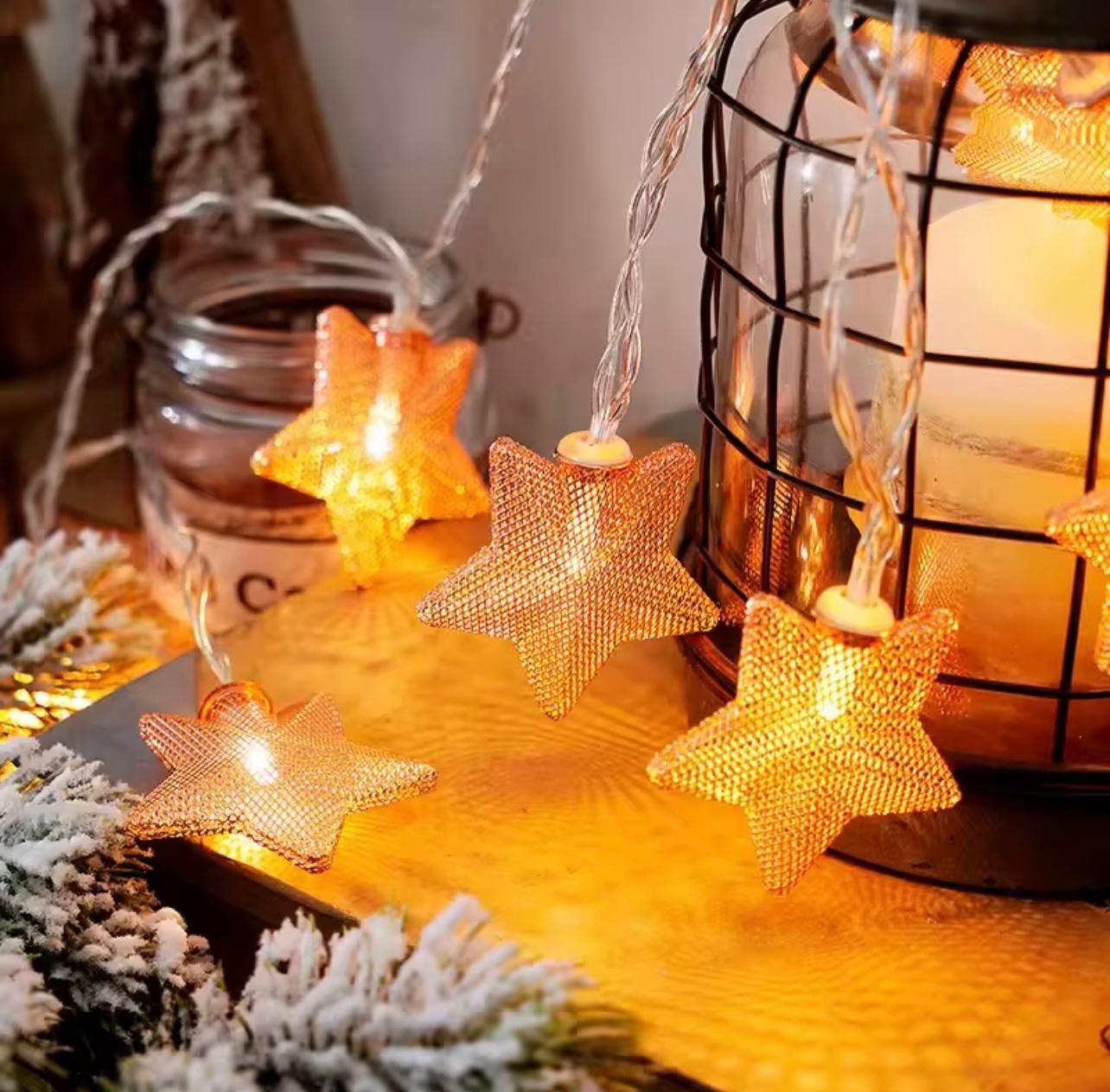 Gold Star String Lights – 2M Battery-Operated Ambient Lighting