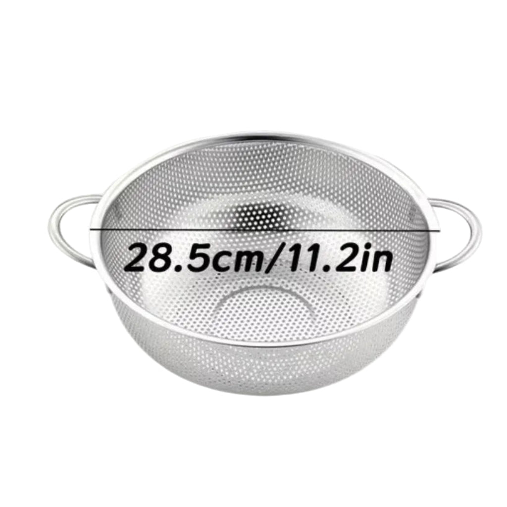 وعاء فلتر صغير المسام من الفولاذ المقاوم للصدأ بمقابض مزدوجة – سلة صرف للمطبخ متعددة الأغراض