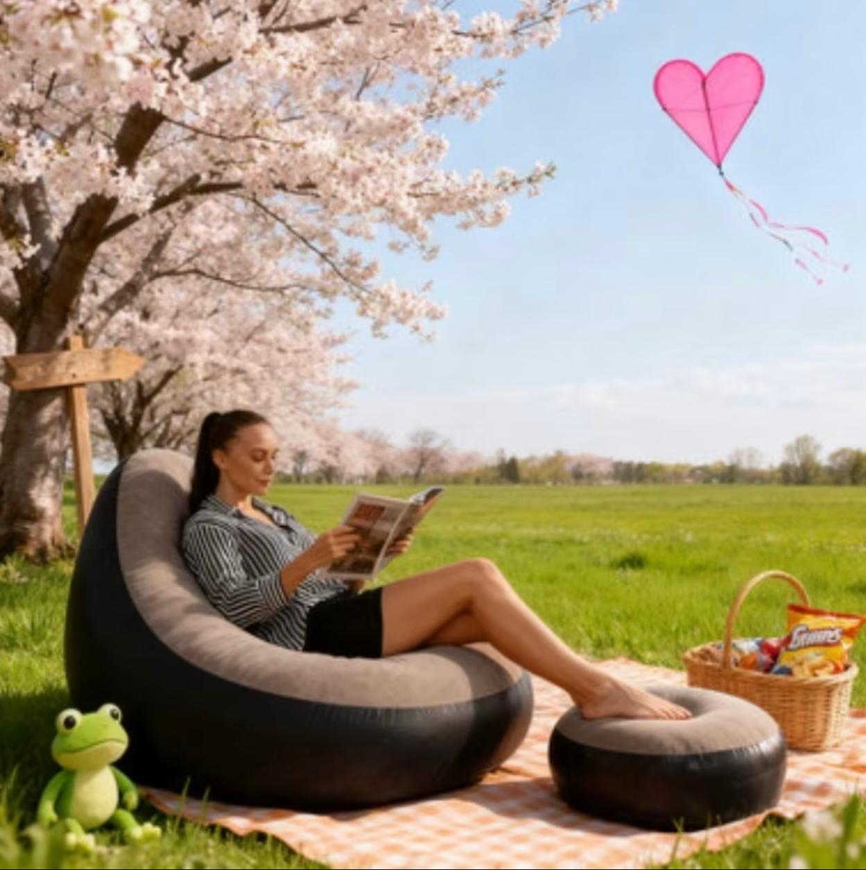 أريكة كسولة محمولة قابلة للنفخ مع مسند للقدمين - كرسي صالة داخلي وخارجي