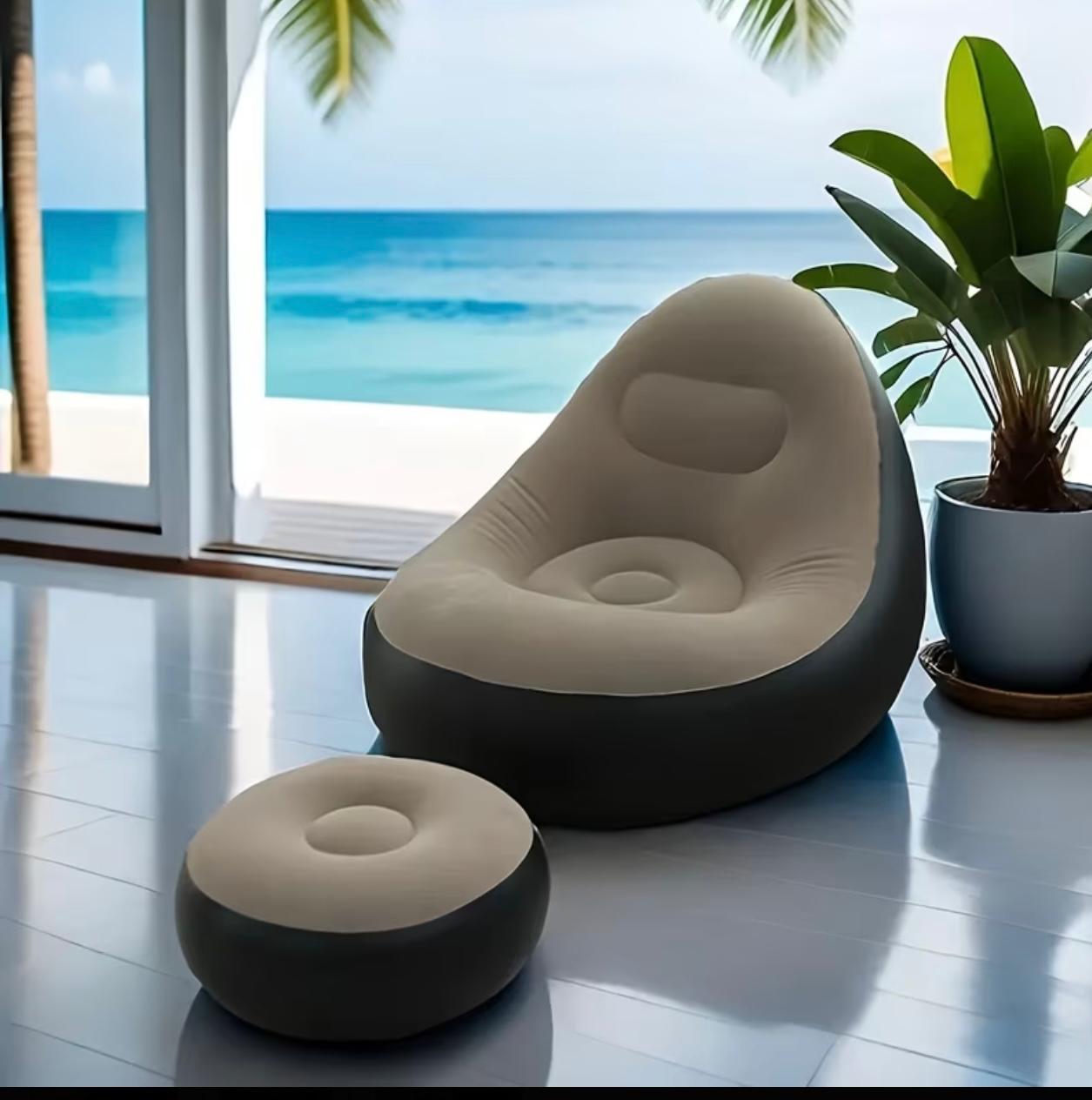 أريكة كسولة محمولة قابلة للنفخ مع مسند للقدمين - كرسي صالة داخلي وخارجي