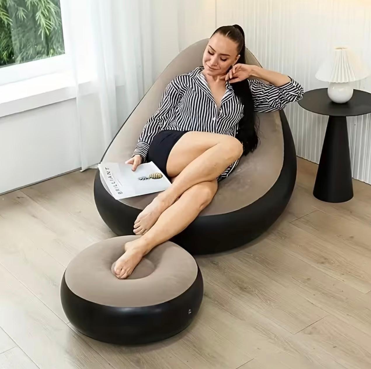 أريكة كسولة محمولة قابلة للنفخ مع مسند للقدمين - كرسي صالة داخلي وخارجي