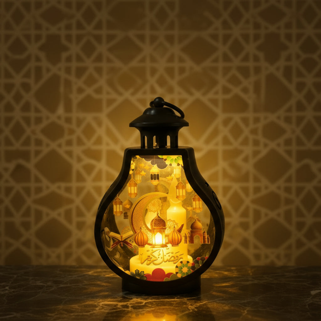 Ramadan Lantern Decoration Lights – 3 LED Sparkling Candles, Battery Operated
