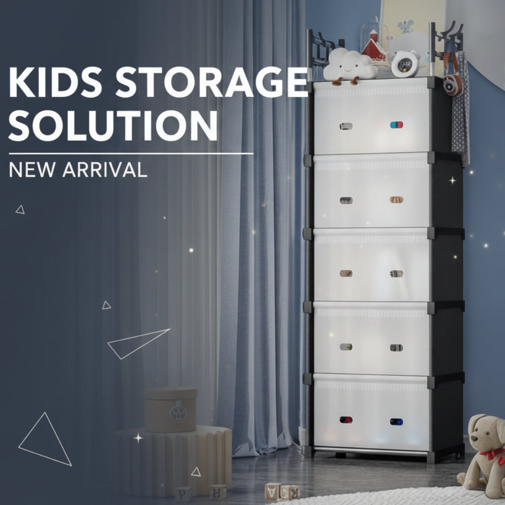 5-Tiers Storage Organizer Storage Rack Shelving Bookshelf Bookcase with Door Steel Pipe/Plastic Black/White