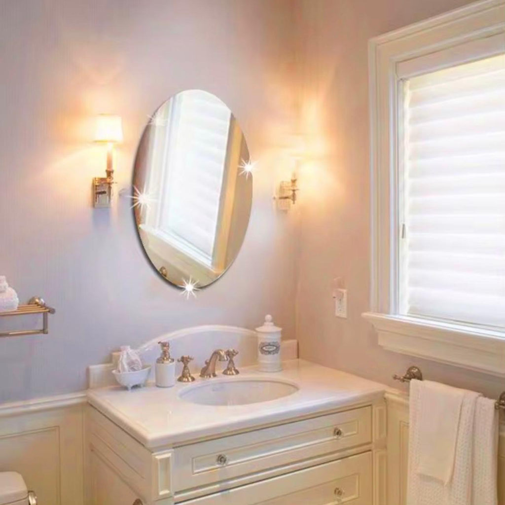 Mirror Wall Sticker, Oval Shape Frameless Vanity Wall Mirror for Bathroom, Living Room & Bedroom