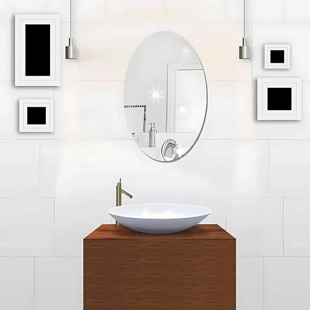 Mirror Wall Sticker, Oval Shape Frameless Vanity Wall Mirror for Bathroom, Living Room & Bedroom
