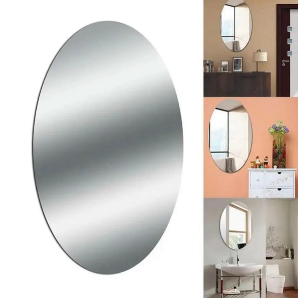 Mirror Wall Sticker, Oval Shape Frameless Vanity Wall Mirror for Bathroom, Living Room & Bedroom