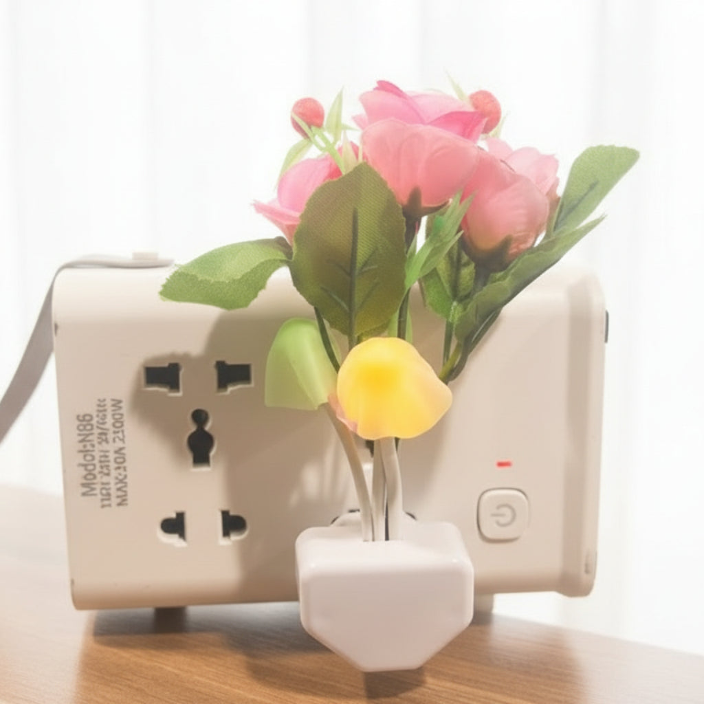 ضوء ليلي بمستشعر LED - ضوء ليلي من السيليكون على شكل زهرة ملونة