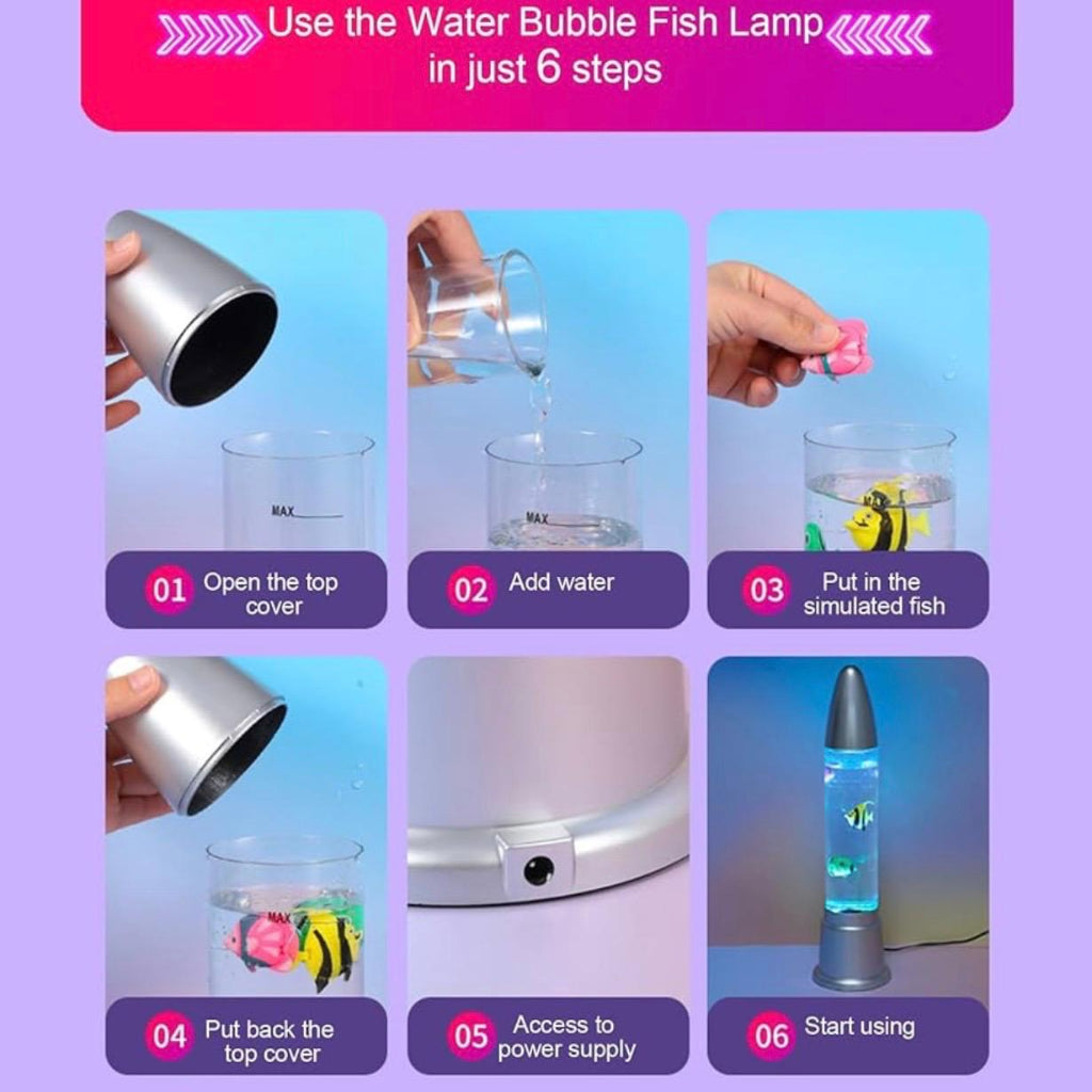 Fantasy LED Water Bubble Fish Tube Floor Lamp – 70 cm Sensory Aquarium Night Light