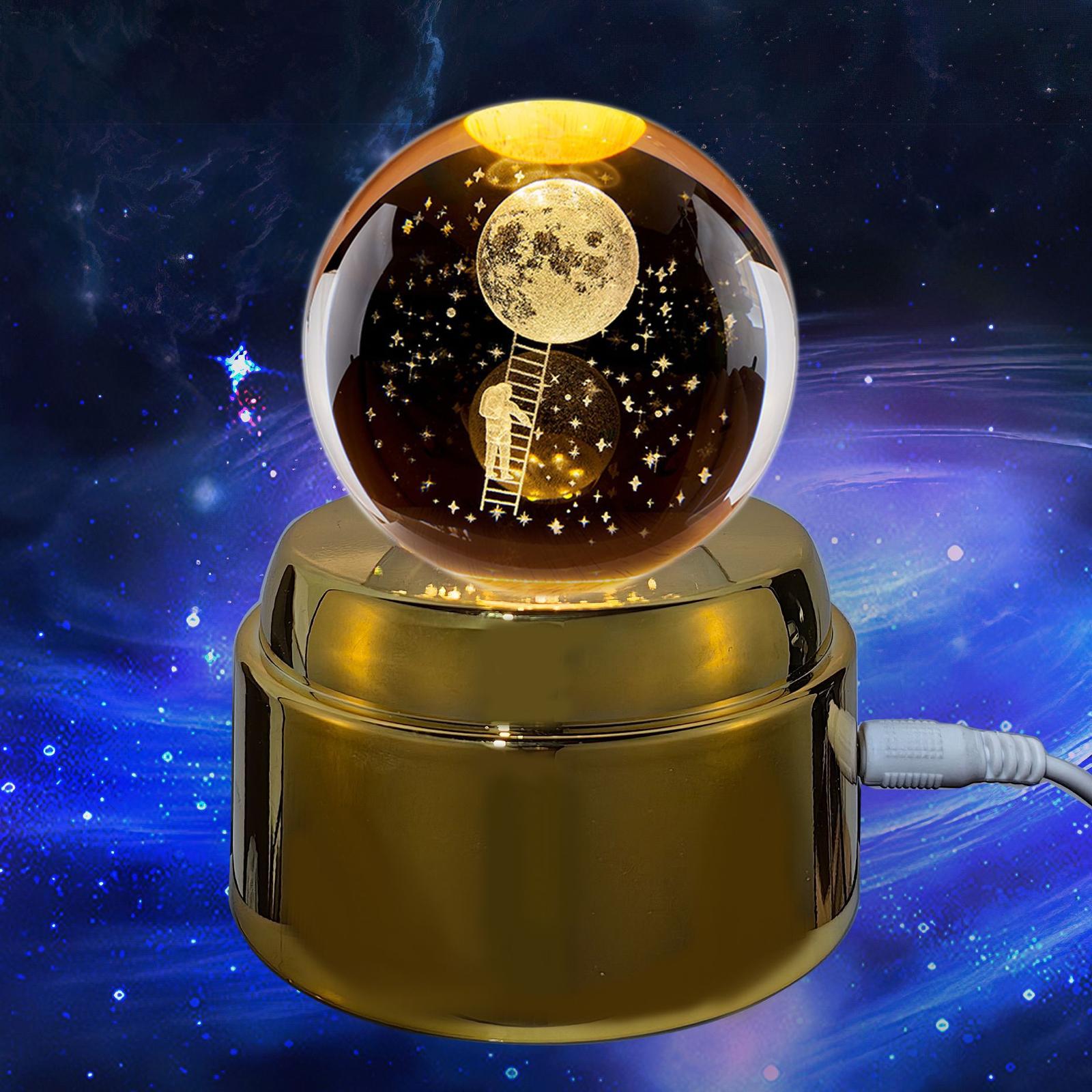Crystal Ball USB Night Light – Moon & Planet System Astronaut LED Glass Lamp (Rotating)