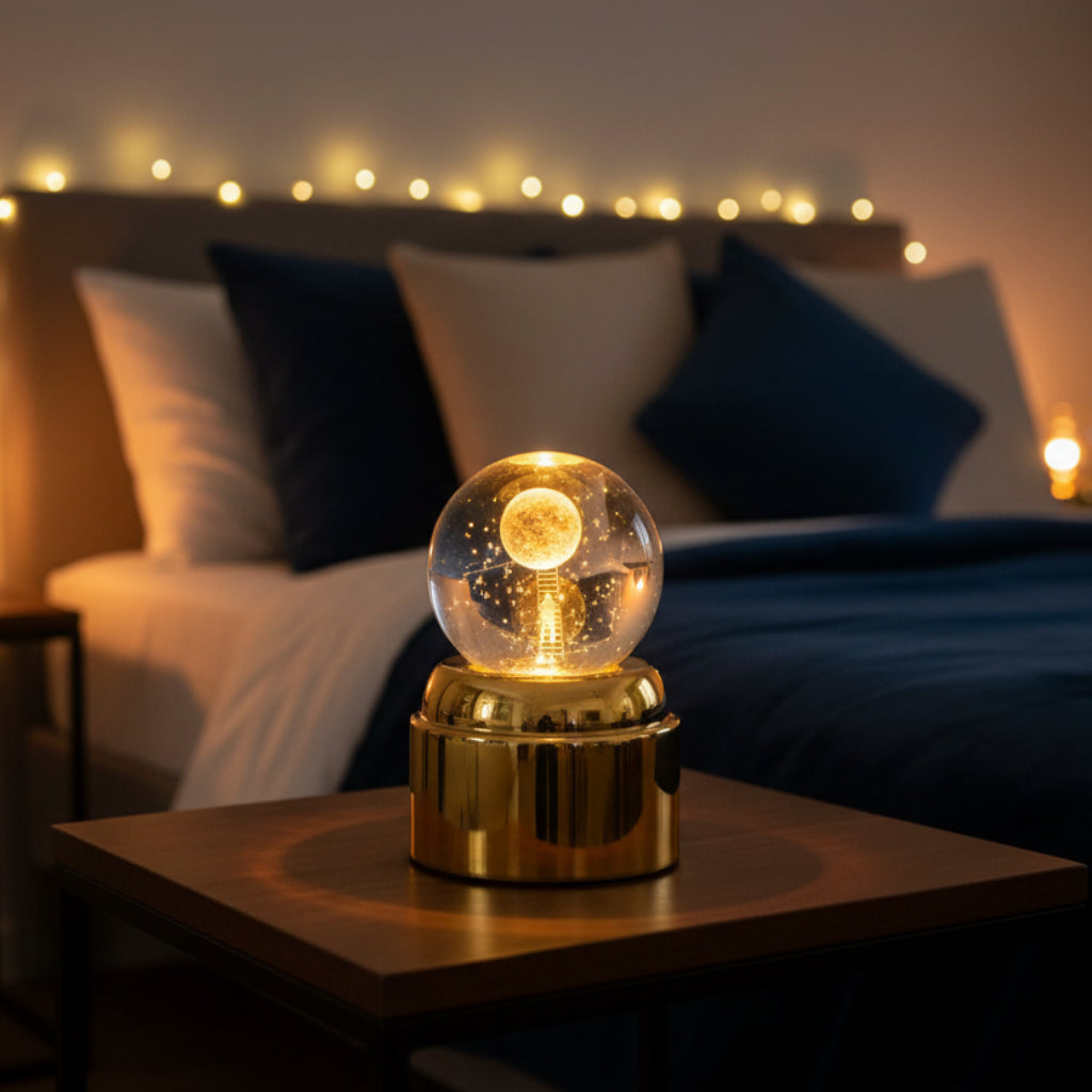 Crystal Ball USB Night Light – Moon & Planet System Astronaut LED Glass Lamp (Rotating)