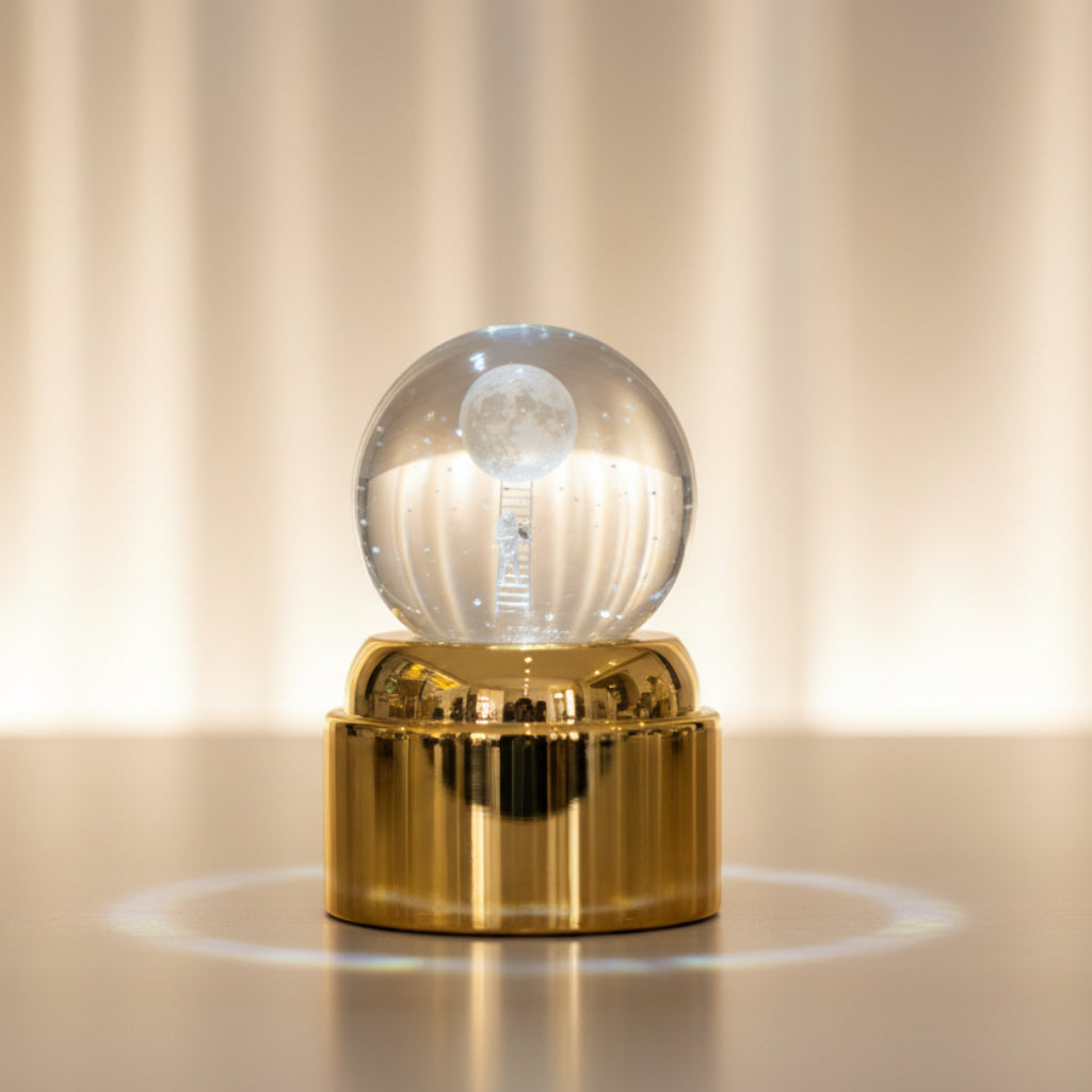 Crystal Ball USB Night Light – Moon & Planet System Astronaut LED Glass Lamp (Rotating)
